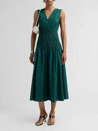 Proenza Schouler White Label Women's Loren Smocked Poplin Midi-Dress - Spruce | Thumbnail 2