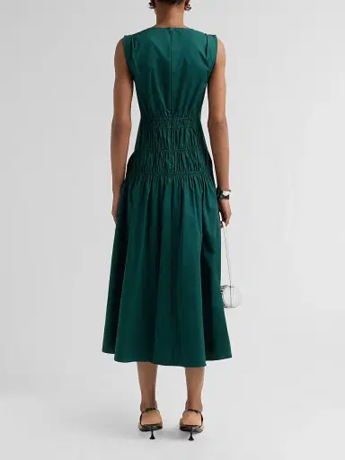 Proenza Schouler White Label Women's Loren Smocked Poplin Midi-Dress - Spruce | Thumbnail 3
