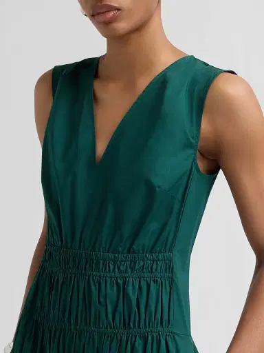 Proenza Schouler White Label Women's Loren Smocked Poplin Midi-Dress - Spruce | Thumbnail 5