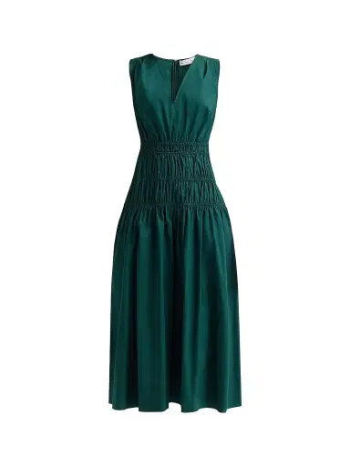 Proenza Schouler White Label Women's Loren Smocked Poplin Midi-Dress - Spruce | Thumbnail 1