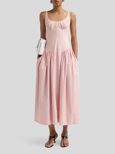 Proenza Schouler White Label Women's Solira Seersucker Cotton-Blend Midi-Dress - Rust Off White | Thumbnail 2