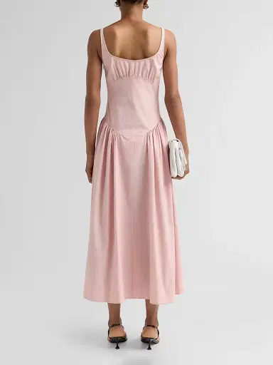 Proenza Schouler White Label Women's Solira Seersucker Cotton-Blend Midi-Dress - Rust Off White | Thumbnail 3