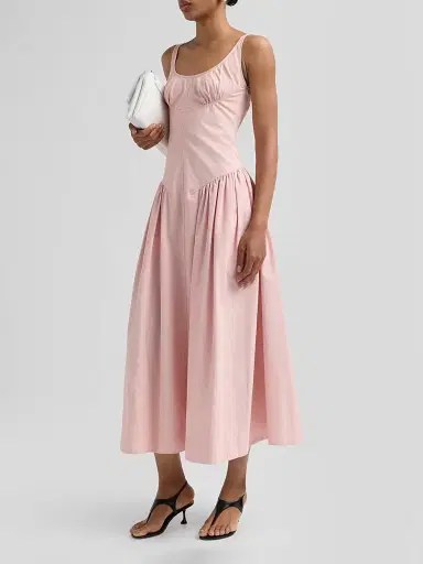 Proenza Schouler White Label Women's Solira Seersucker Cotton-Blend Midi-Dress - Rust Off White | Thumbnail 4