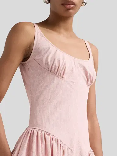 Proenza Schouler White Label Women's Solira Seersucker Cotton-Blend Midi-Dress - Rust Off White | Thumbnail 5