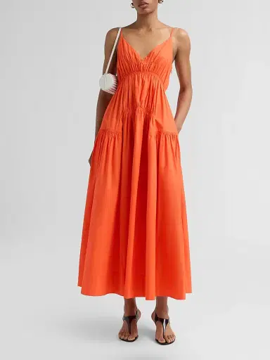 Proenza Schouler White Label Women's Michelyn Stretch Cotton Midi-Dress - Orange | Thumbnail 2