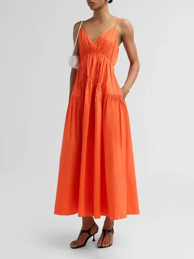 Proenza Schouler White Label Women's Michelyn Stretch Cotton Midi-Dress - Orange | Thumbnail 4