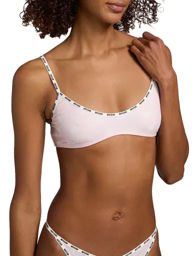 MOSCHINO Women's Heart-Print Logo Bra - Multi Pink - Size XL | Thumbnail 6