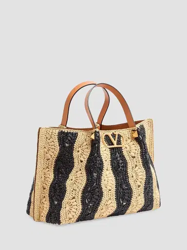 Valentino Garavani Women's Medium Raffia Shopping Bag with Wave Motif - Natural Black | Thumbnail 5 Valentino Garavani Women's Medium Raffia Shopping Bag with Wave Motif - Natural Black | Thumbnail 5