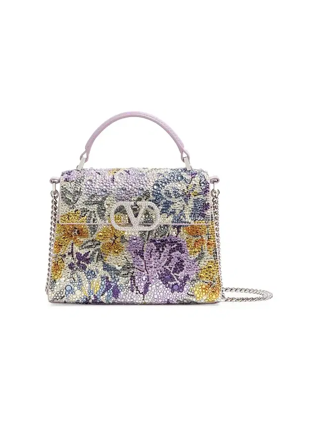 Women's VSling Mini Top Handle Bag with Flowerism Rhinestone Motif - Lilac