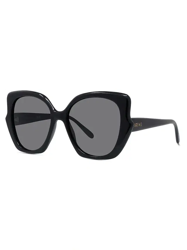 Women's Thin Havana 54MM Geometric Sunglasses - Black Dark Grey