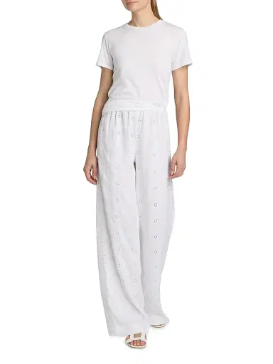 LoveShackFancy Women's Cinna Eyelet Linen Wide-Leg Pants - Optic White - Size XL | Thumbnail 2