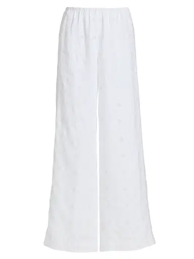 LoveShackFancy Women's Cinna Eyelet Linen Wide-Leg Pants - Optic White - Size XL | Thumbnail 1