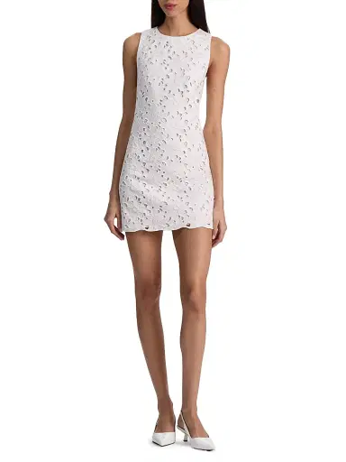Alice + Olivia Women's Clyde Eyelet Cotton-Blend Shift Minidress - Off White - Size 14 | Thumbnail 2