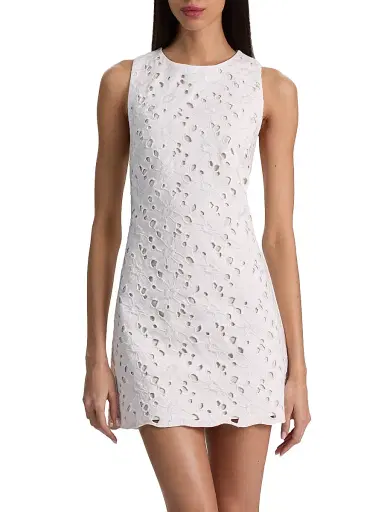 Alice + Olivia Women's Clyde Eyelet Cotton-Blend Shift Minidress - Off White - Size 14 | Thumbnail 3