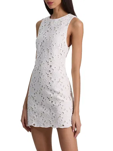 Alice + Olivia Women's Clyde Eyelet Cotton-Blend Shift Minidress - Off White - Size 14 | Thumbnail 4