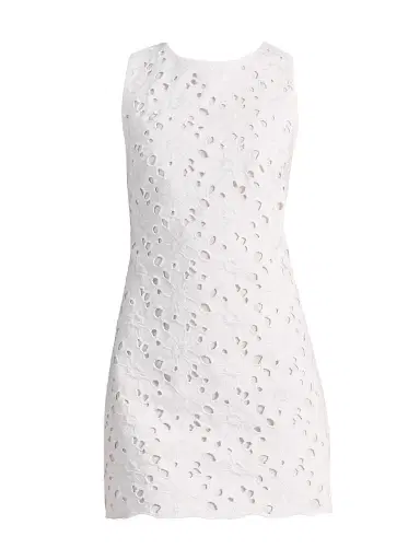 Alice + Olivia Women's Clyde Eyelet Cotton-Blend Shift Minidress - Off White - Size 14 | Thumbnail 1