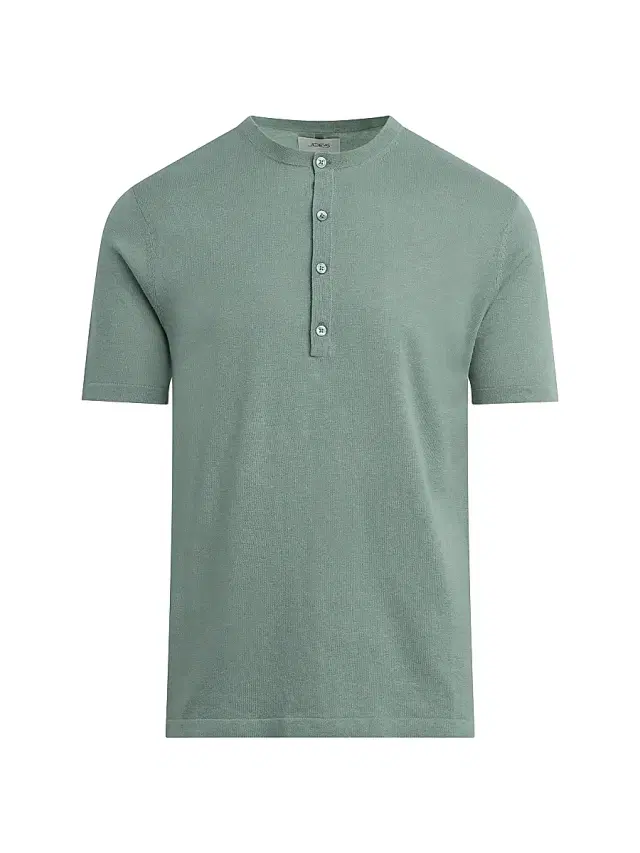 Men's Cotton-Linen Henley - Green Milieu
