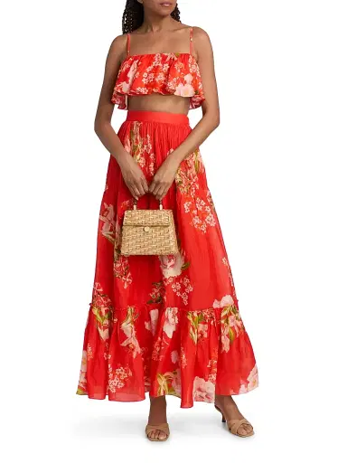 Hemant & Nandita Women's Floral Ruffle Bustier Top - Orange - Size XL | Thumbnail 2
