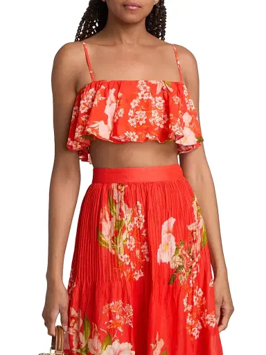 Hemant & Nandita Women's Floral Ruffle Bustier Top - Orange - Size XL | Thumbnail 3