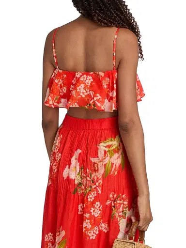 Hemant & Nandita Women's Floral Ruffle Bustier Top - Orange - Size XL | Thumbnail 5