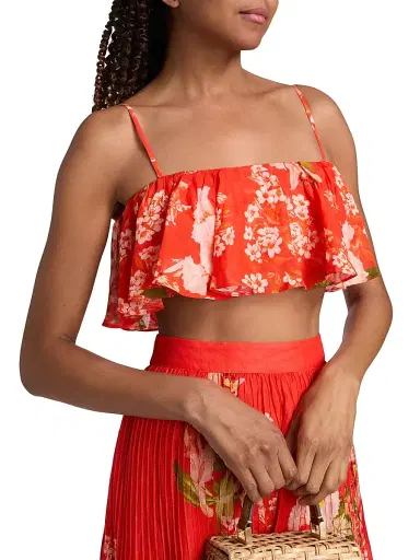 Hemant & Nandita Women's Floral Ruffle Bustier Top - Orange - Size XL | Thumbnail 6
