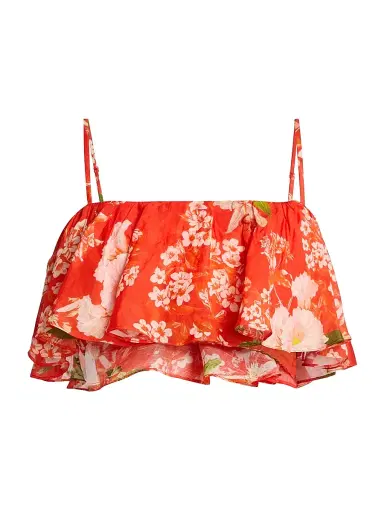 Hemant & Nandita Women's Floral Ruffle Bustier Top - Orange - Size XL | Thumbnail 1