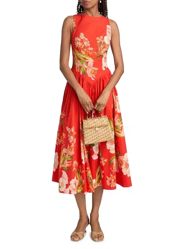 Hemant & Nandita Women's Floral Cotton Boatneck Midi-Dress - Orange - Size XL | Thumbnail 2