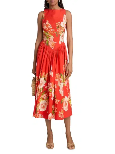 Hemant & Nandita Women's Floral Cotton Boatneck Midi-Dress | Thumbnail 3