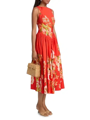 Hemant & Nandita Women's Floral Cotton Boatneck Midi-Dress - Orange - Size XL | Thumbnail 4