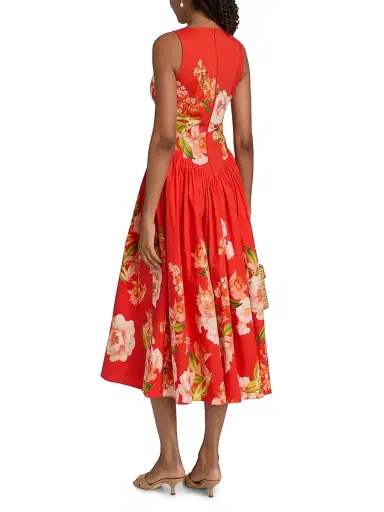 Hemant & Nandita Women's Floral Cotton Boatneck Midi-Dress - Orange - Size XL | Thumbnail 5