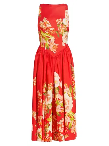 Hemant & Nandita Women's Floral Cotton Boatneck Midi-Dress - Orange - Size XL | Thumbnail 1