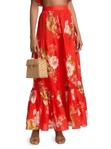 Hemant & Nandita Women's Floral Pintuck Maxi Skirt - Orange - Size XL | Thumbnail 3 Hemant & Nandita Women's Floral Pintuck Maxi Skirt - Orange - Size XL | Thumbnail 3