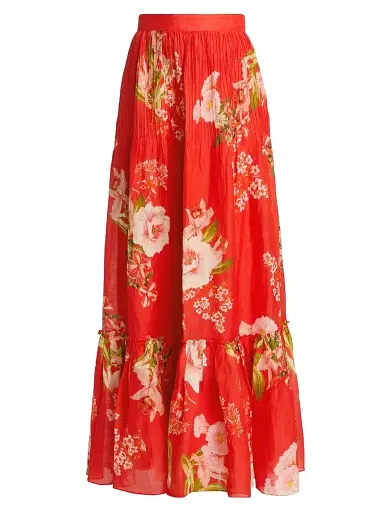 Hemant & Nandita Women's Floral Pintuck Maxi Skirt - Orange - Size XL | Thumbnail 1 Hemant & Nandita Women's Floral Pintuck Maxi Skirt - Orange - Size XL | Thumbnail 1
