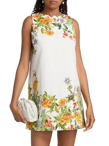 Hemant & Nandita Women's Floral Linen-Cotton Shift Minidress - White - Size XL | Thumbnail 3 Hemant & Nandita Women's Floral Linen-Cotton Shift Minidress - White - Size XL | Thumbnail 3