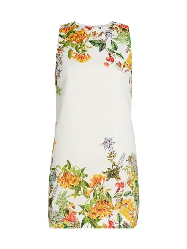 Hemant & Nandita Women's Floral Linen-Cotton Shift Minidress - White - Size XL | Thumbnail 1 Hemant & Nandita Women's Floral Linen-Cotton Shift Minidress - White - Size XL | Thumbnail 1