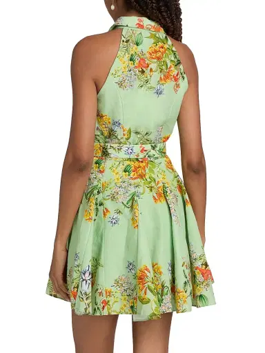 Hemant & Nandita Women's Floral Linen-Cotton Belted Minidress - Green | Thumbnail 5