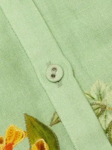 Hemant & Nandita Women's Floral Linen-Cotton Belted Minidress - Green | Thumbnail 7
