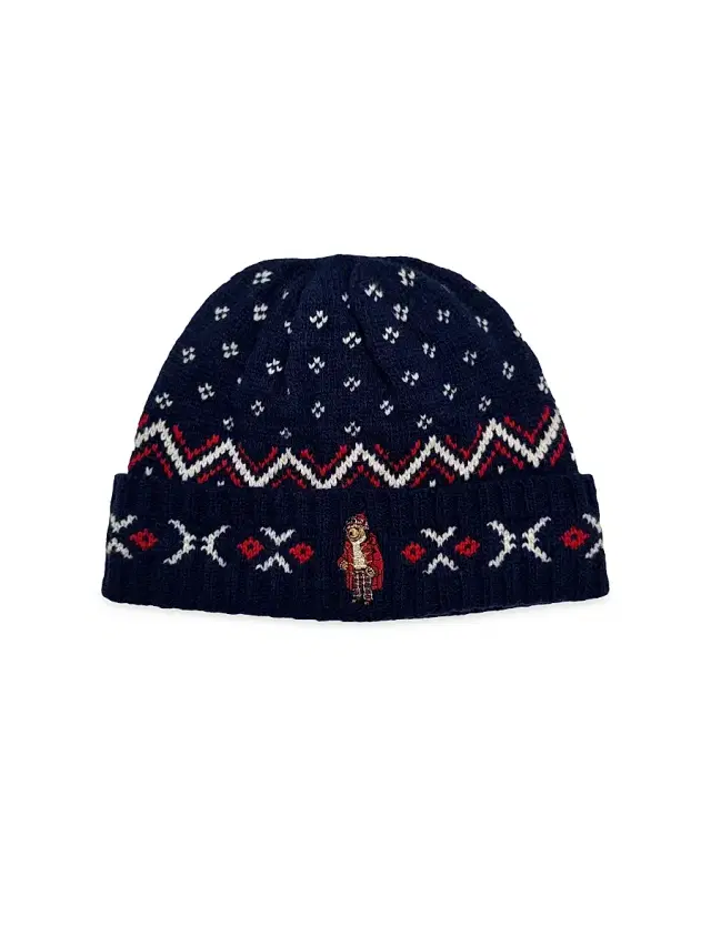Men's Holiday Bear Wool Beanie - Navy Multi