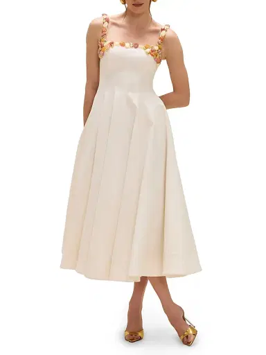 PatBo Women's Gabriela Beaded Fit-&-Flare Midi-Dress - White | Thumbnail 2 PatBo Women's Gabriela Beaded Fit-&-Flare Midi-Dress - White | Thumbnail 2