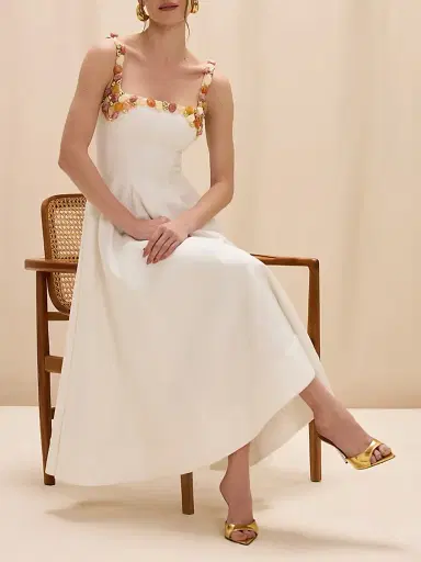 PatBo Women's Gabriela Beaded Fit-&-Flare Midi-Dress - White | Thumbnail 7 PatBo Women's Gabriela Beaded Fit-&-Flare Midi-Dress - White | Thumbnail 7