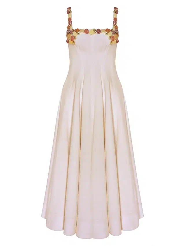 Women's Gabriela Beaded Fit-&-Flare Midi-Dress - White
