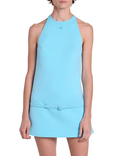 Courreges Women's A-Line Belted Twill Minidress - Aqua | Thumbnail 3