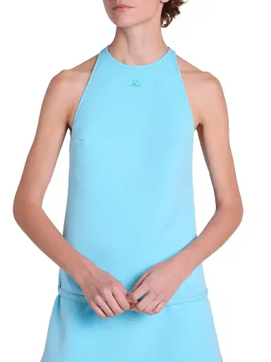 Courreges Women's A-Line Belted Twill Minidress - Aqua | Thumbnail 6