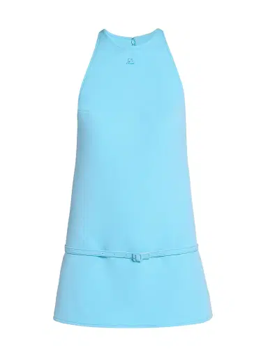 Courreges Women's A-Line Belted Twill Minidress - Aqua | Thumbnail 1