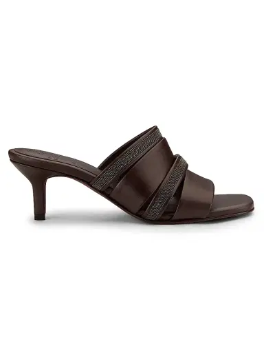 Brunello Cucinelli Women's Beaded Leather Mules | Thumbnail 1 Brunello Cucinelli Women's Beaded Leather Mules | Thumbnail 1
