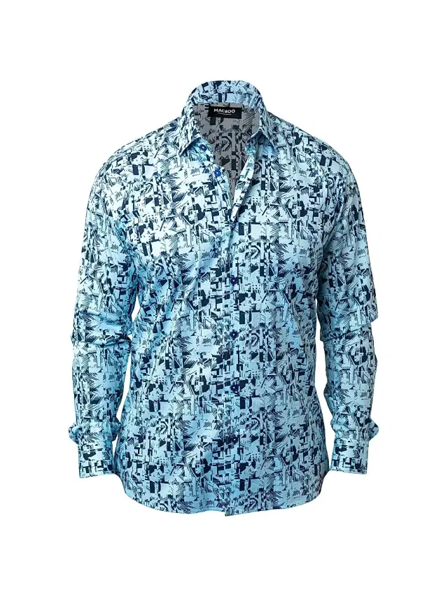 Maceoo Men's Fibonacci Polynesian Shirt - Blue