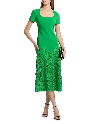 BADGLEY MISCHKA Women's Crepe Guipure Lace Cocktail Dress - Emerald - Size 12 | Thumbnail 2 BADGLEY MISCHKA Women's Crepe Guipure Lace Cocktail Dress - Emerald - Size 12 | Thumbnail 2