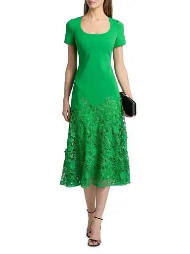 BADGLEY MISCHKA Women's Crepe Guipure Lace Cocktail Dress - Emerald - Size 12 | Thumbnail 3 BADGLEY MISCHKA Women's Crepe Guipure Lace Cocktail Dress - Emerald - Size 12 | Thumbnail 3