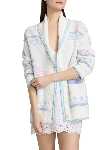 LoveShackFancy Women's Aribella Rib-Knit Nautical Cotton Cardigan - Seaglass Kiss - Size Large | Thumbnail 3 LoveShackFancy Women's Aribella Rib-Knit Nautical Cotton Cardigan - Seaglass Kiss - Size Large | Thumbnail 3
