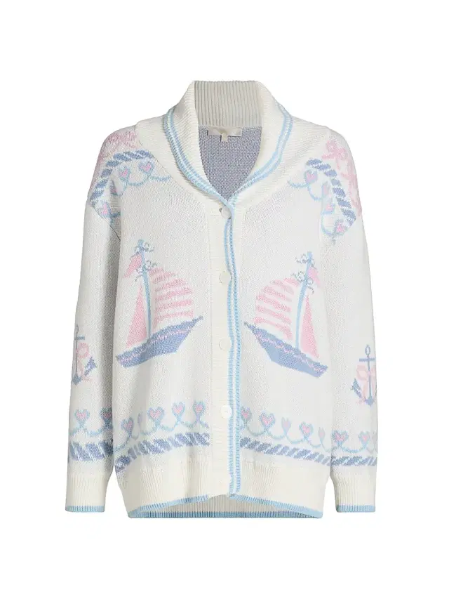 Women's Aribella Rib-Knit Nautical Cotton Cardigan - Seaglass Kiss